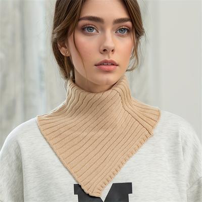 Gestrickter Halswärmer für Damen, 1 Stück, Kunstkragen aus Polyester, einfarbiger, abnehmbarer Strickschal, pflegeleichter, von Hand waschbarer Pullover-Halswärmer