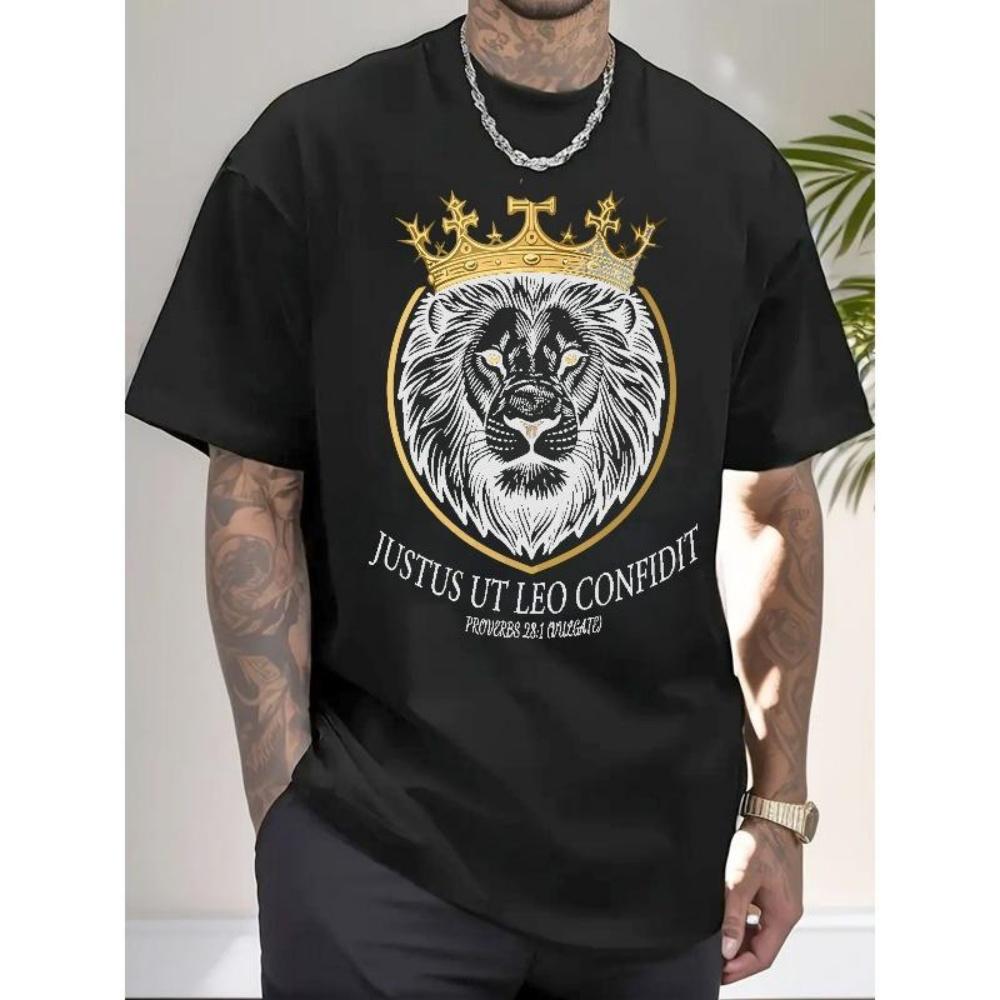 

European Sizes Men S Plus Size Short Sleeved T-shirt - Summer, Letter Pattern, Men S Trendy Fashion Top, Letter Pattern Print, Regular Round Neck XXXXXL чорний