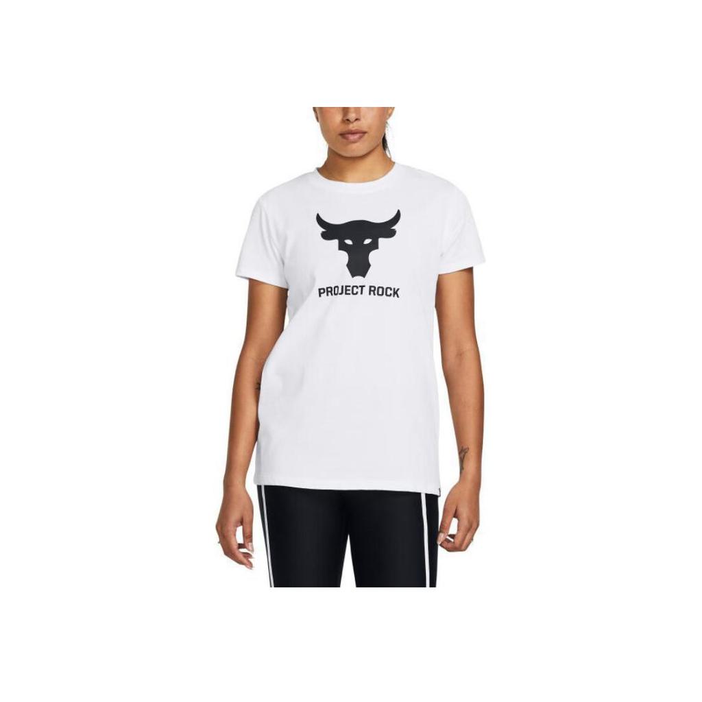 Under Armour Project Rock Johnson Letter Casual Crew Neck T-Shirt Women T-Shirts White 1382701-100