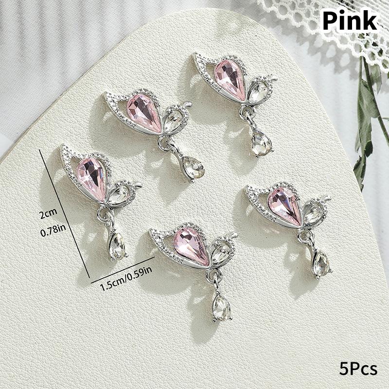 5Pcs Alloy Butterfly Zircon Nail Art Rhinestone 3D Gold Silver Shiny Diamond Nail Art Gems Butterfies Crystal Manicure Accessory A4