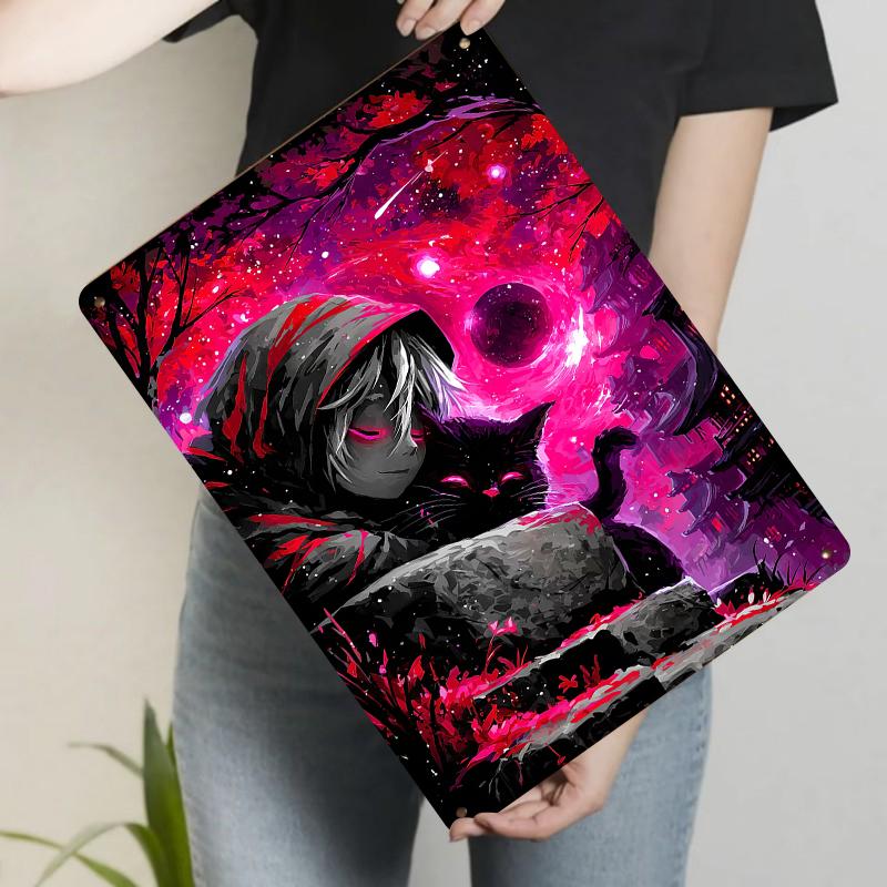 

Dark Starry Sky Boy and Cat Creative Metal Iron Painting Living Room Wall Art Decor Hanging Ornament 20x30cm（7.8x11.8inch）
