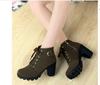 Autumn/Winter   New High Heel Women's Boots Cross Tie Short Boots Thick Heel Leather Boots