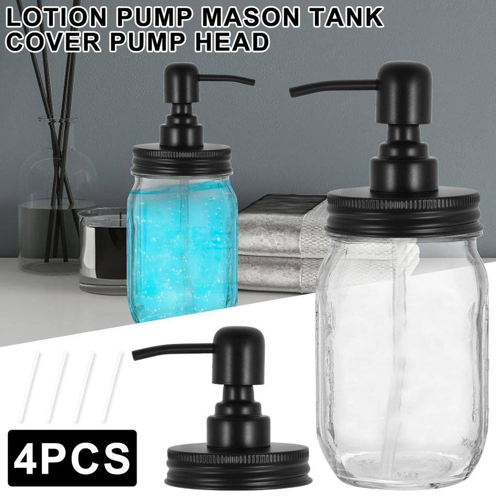 4Pcs Mason Jar Soap Dispenser Lids with Pumps 304 Stainless Steel Lotion Dispenser Lids Lotion Pump Dispenser Lids for Mason Jar
