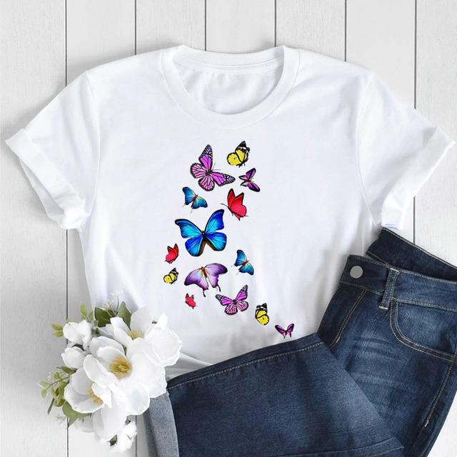 Butterfly Love Heart Print T Shirt Women Fashion Black T Shirt Female Short Sleeve Cute Graphic Tee Shirts Ladies Summer Tops