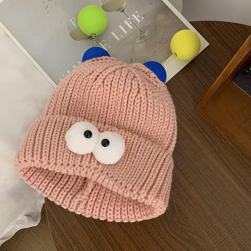 Cartoon Big Eyed Little Monster Woolen Hat for Women In Autumn and Winter Cute and Cute  Funny Couple Style Knitted Hat To Show Small Face