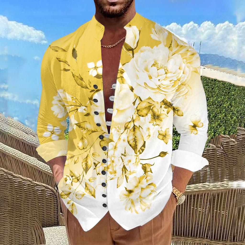 New Men's Retro Casual Loose Fitting Long Sleeved Printed Shirt