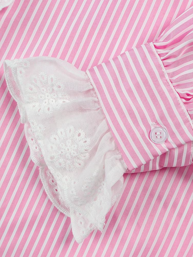 Podzim 2025 Korejská Elegantní Dámská Pruhovaná Krajková Košile Top