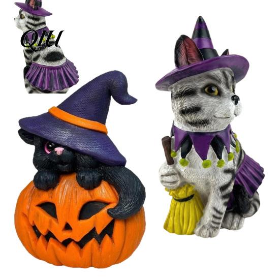 Creative Resin Craft for Home Halloween Ornament, Witch Black Cat Pumpkin Shape, Durable Synthetic Atmosphere Table Centerpiece Weather Resistant