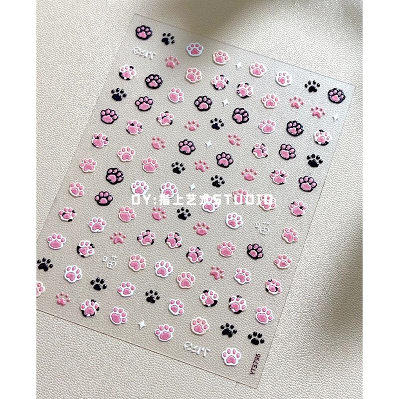 High-Value Cartoon Cat Paw Jelly Nail and Decorative Stickers: Cute 3D Water Cup and Camera Designs