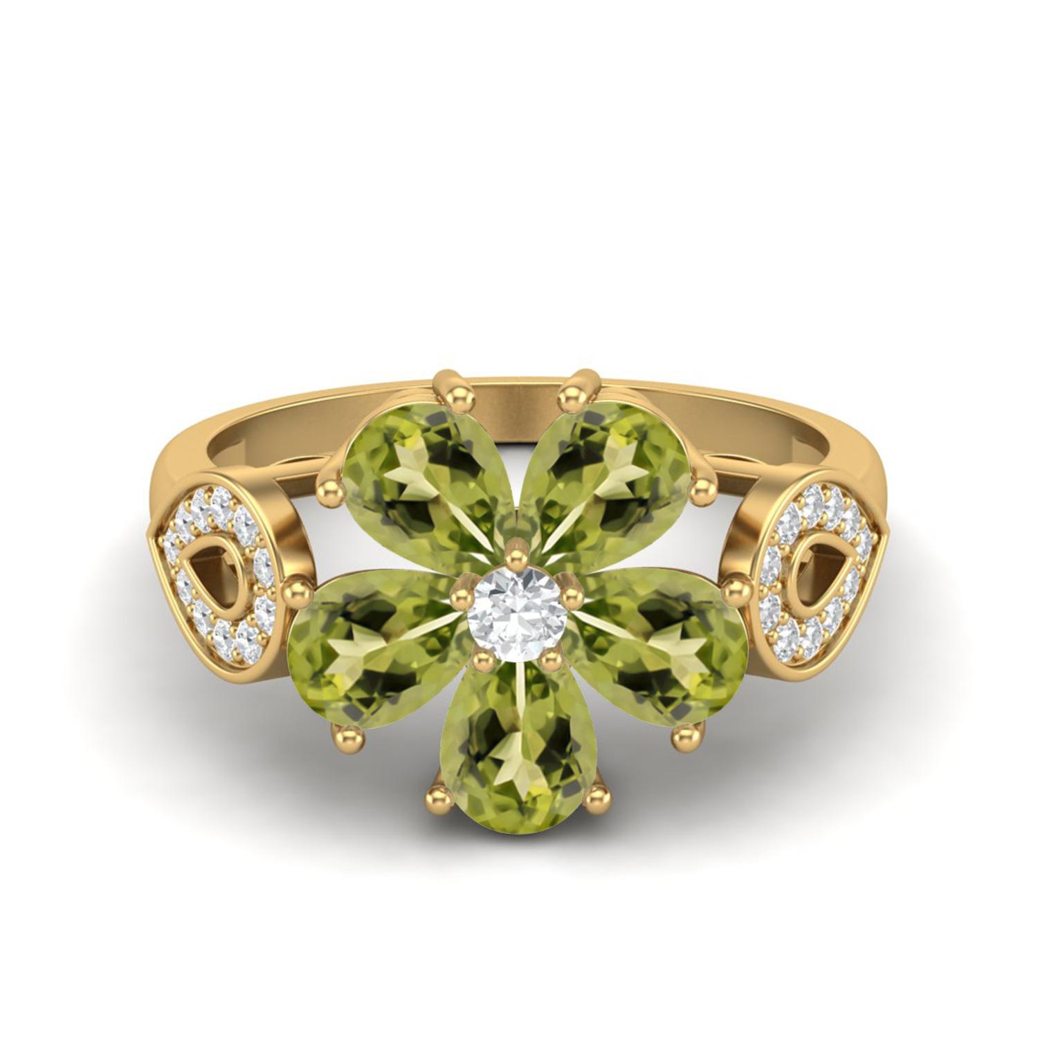 6X4mm Pear Shape Peridot 925 Sterling Silver Gold Vermeil Floral Art Deco Women Engagement Ring 5