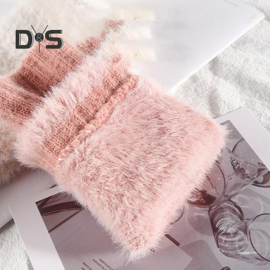 1 paio di guanti invernali da donna, mezze dita, spessi, in peluche, lavorati a maglia, elastici, per touchscreen, protezione del polso, per tenere al caldo, per ufficio, per scrivere, per studenti