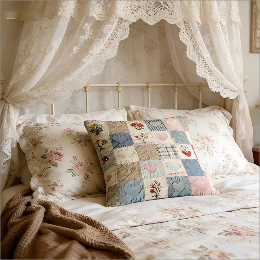 Double Sided Vintage Patchwork Heart Flower Pillow Cover Boho Quilted Print Soft Throw Pillow Case For Home Decor Gift