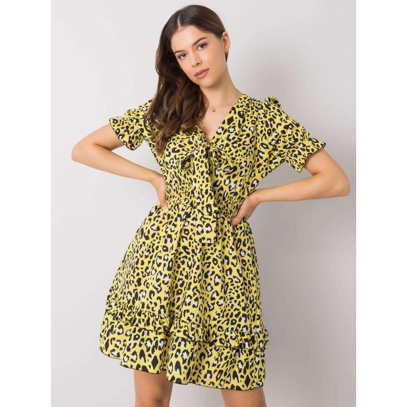 

Leopard Print Printing a Short Sleeve Dress Yellow XL
