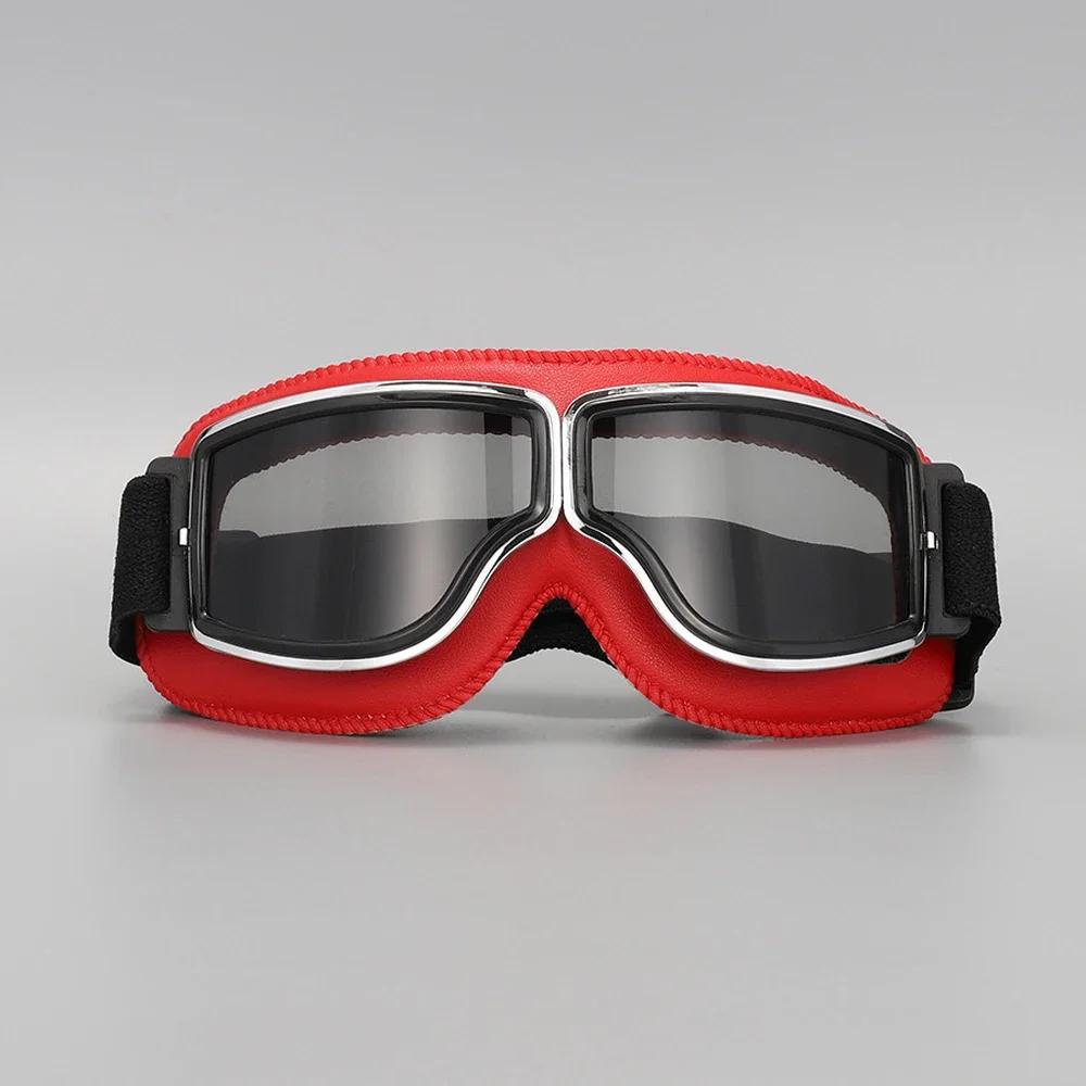 Vintage Pilot Motorcycle Goggles UV400 Windproof Scratch Resistant PC Lens with Leather Trim for Open Face Helmet