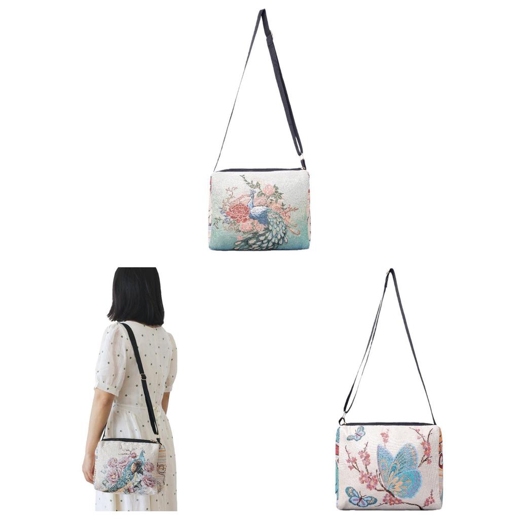Chinese Style Doublesided Embroidered Flower Canvas Crossbody Bag For Casual Outings