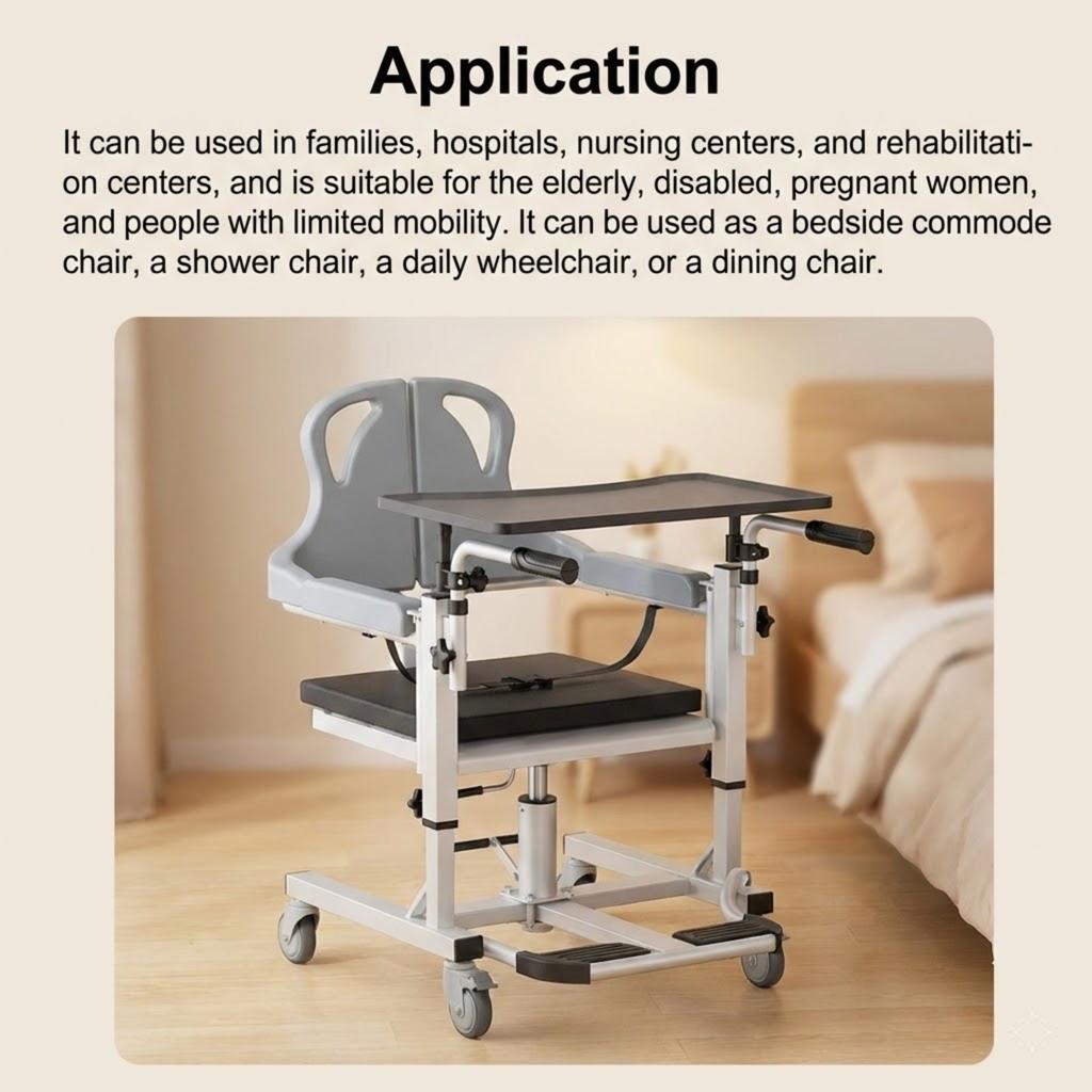 Hydraulic Transfer Chair For Elderly Disabled Home Nursing Commode Shower Wheelchair Height Adjustable 180 Degree Split Seat