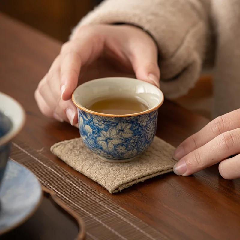 Ceramic Teacups Zen Ceramic Teacup Set Vintage Lapis Lazuli Master Cup Ru Kiln Ice Crackle Tea Set Tea Ceremony Accessories