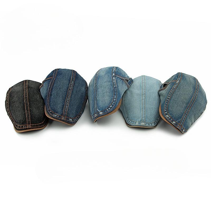 Vintage Washed Denim Flat Cap for Men Women, British Retro Newsboy Ivy Cabbie Hat, Casual Spring Summer Adjustable Driving Beret Cap