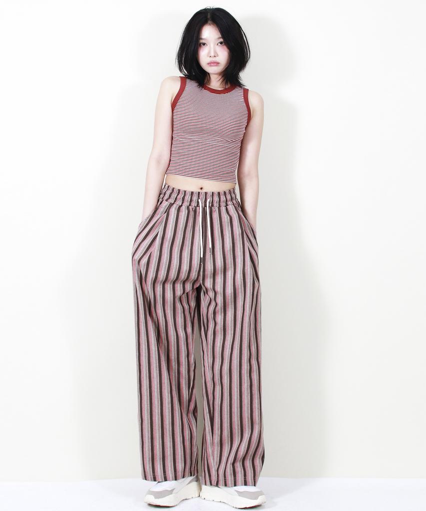 Deumakeu Vintage Stripe Wide Pants Dusty Pink