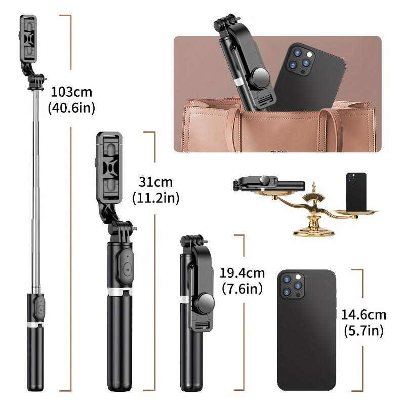 40 Inch Mobile Phone Selfie Stick Tripod, Retractable Selfie Stick All-in-one Smartphone Tripod with Wireless Remote Control 360° Rotation