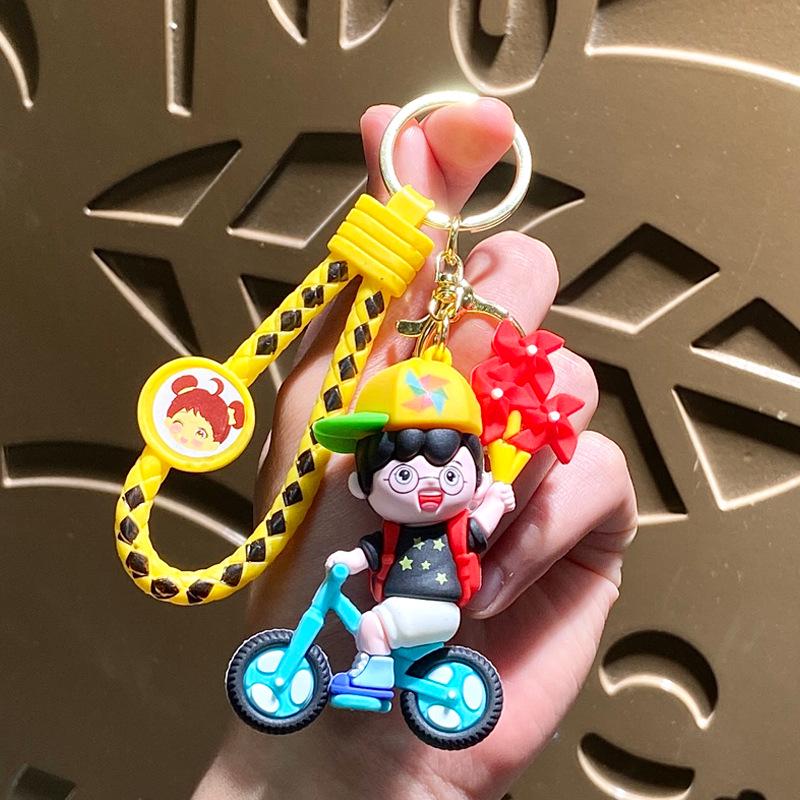 Cartoon Boy & Girl Bicycle Keychain Pendant - Cute Couple Car Keyring Gift