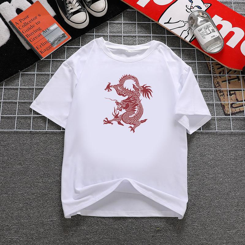 Fashion Dragon Printing Women Aesthetic T-Shirt Tops Summer Graphic Casual T-Shirt Women New Style White Women's Clothes