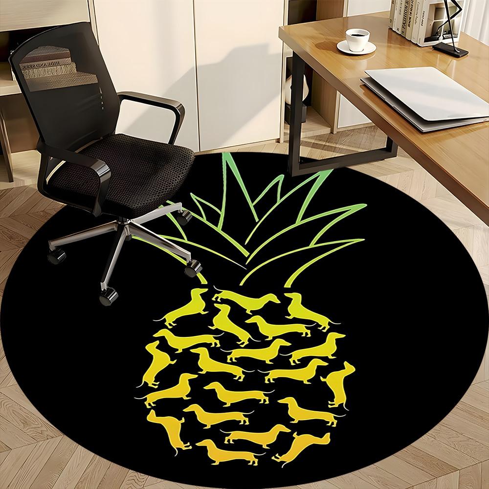 1PC Pineapple Dogs Office Round Area Rug, Indoor Mat Suitable ForOffice, Under Office Chairs Bedroom Living Room Home Decor, Room Deco f158