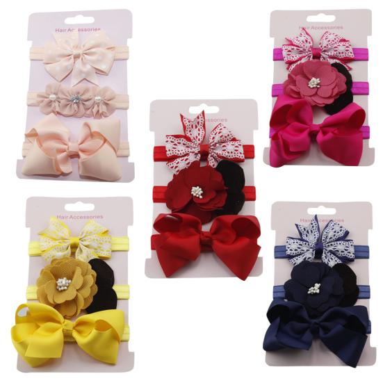 3Pcs/Ser Baby Girl Flower Bowknot Elastic Soft Headbands Hair Band Headwear