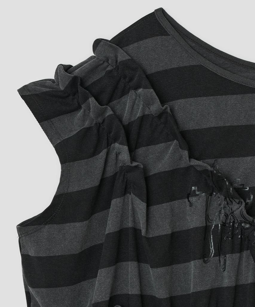 Taibseobiseu Asymmetric Off Shoulder Stripe Top [Charcoal]