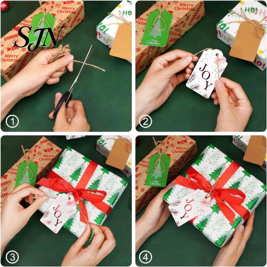 Festive Tags for Goodie Bags 48 Pcs Merry Christmas Paper Gift with Rope, Vintage Seasonal Tree Ornaments Decor Hanging Labels Wrapping, DIY