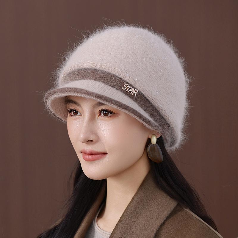 Elegant Beret Women's Autumn and Winter Double-layer Wool Hat Thermal Ear Protection Mother Knitted Hat