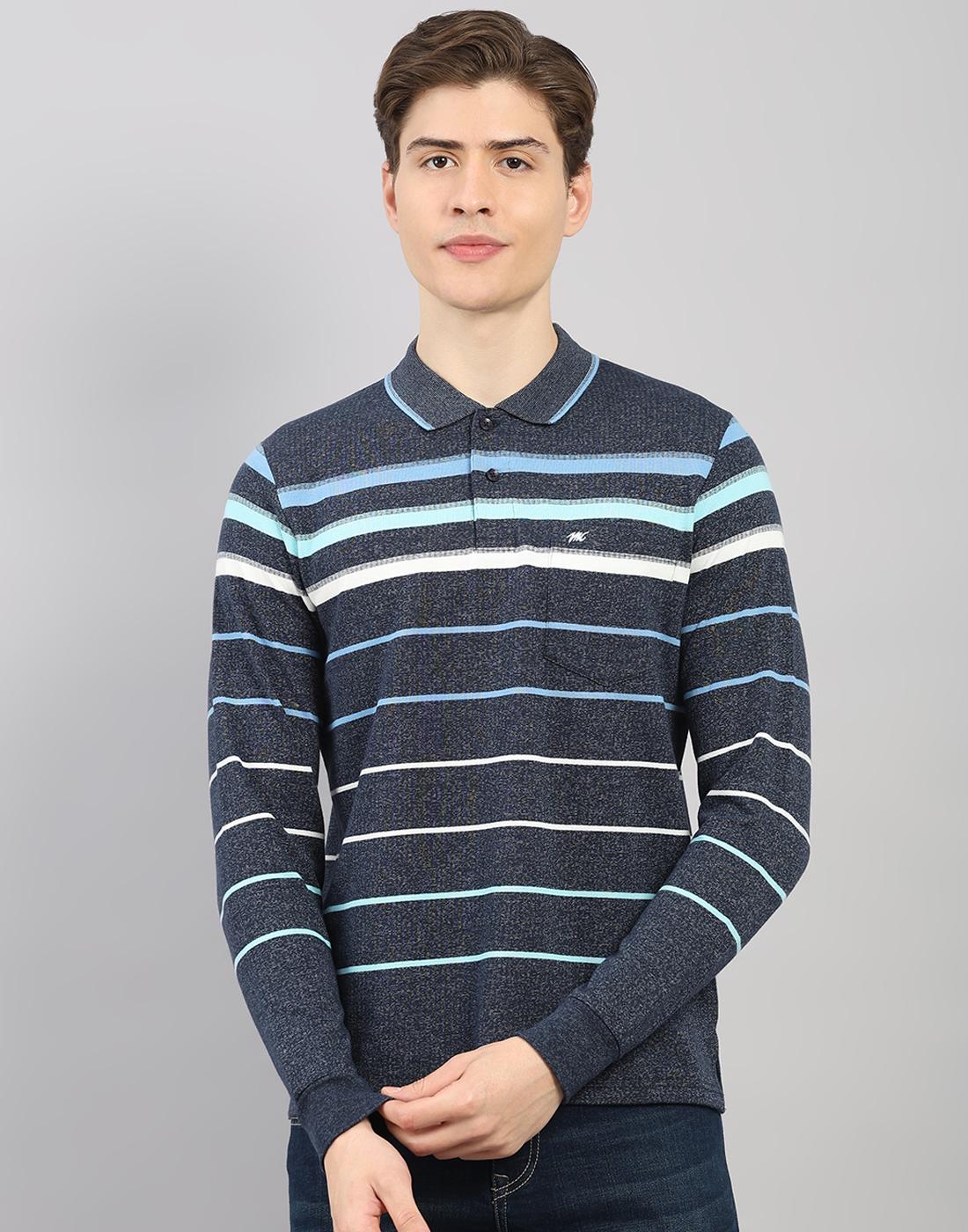 MONTE CARLO Heren Regular Fit Gestreept Polo met Lange Mouwen T-shirt XXL marineblauwe kleur