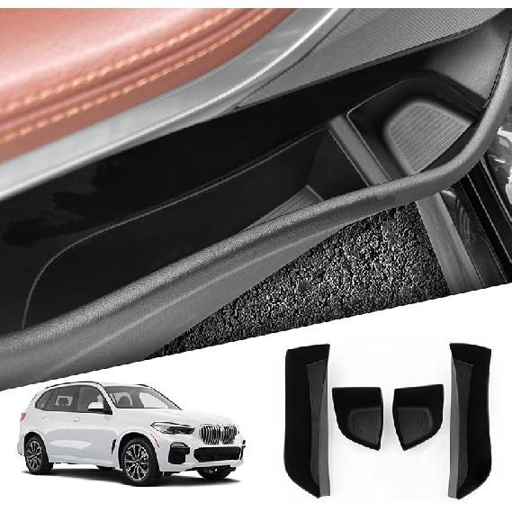 Smabee 4PCS Rear Door Side Organizer for BMW X5 2019-2025 Door Side Storage Box 2024 Accessories TPE Rear Car Door Slot Tray Organizer Black