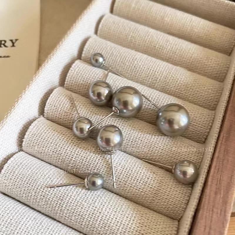 Shijia Graue Perle Runde Ohrringe: Retro Französisches Design, Eleganter Allround-Schmuck für Frauen