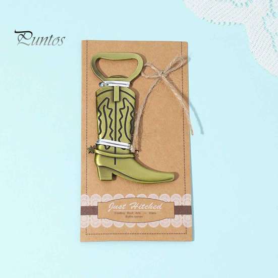 Cowboy Birthday Party Supplies Boot Bottle Opener, Durable Zinc Alloy Western Theme Openers with Style Giveaways Thank You Card, Unique Favors