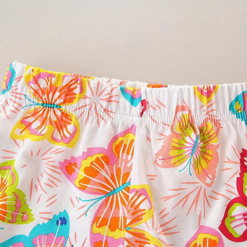 Cotton Girls' Summer Short-Sleeve Two-Piece Suit