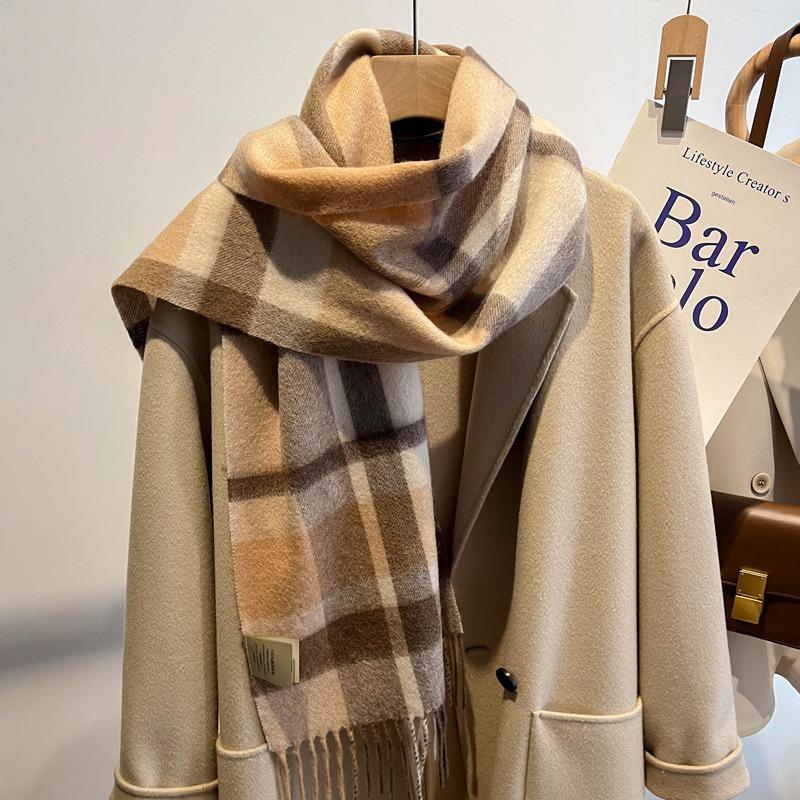 New pure wool plaid scarf British men and women couples winter warm double-sided fringed high-end scarf