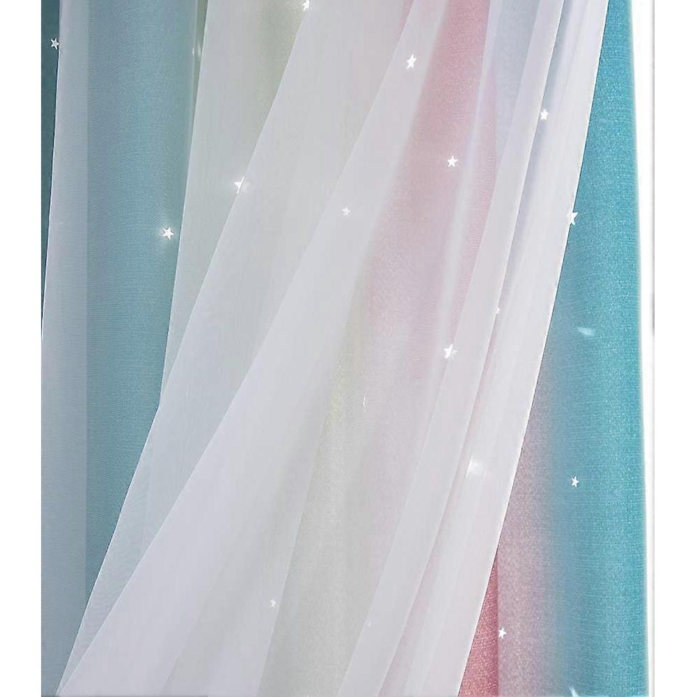 1 Panel Star Curtains Stars Blackout Curtain for Kids Girls Bedroom Dining Room, Rainbow Full Colors Double Layer Star Gradient Grommet Window Curtain