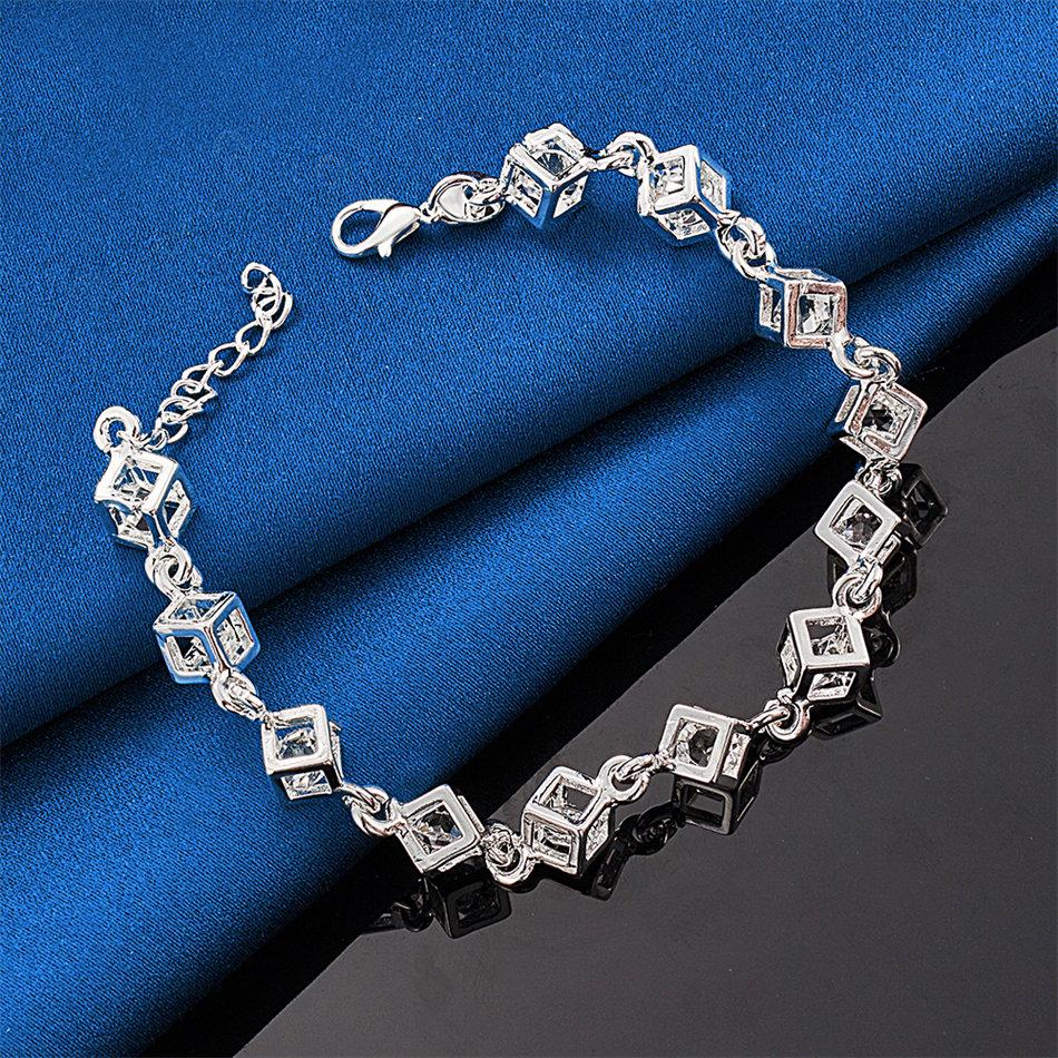 Elegant 925 Sterling Silver 8-inch Exquisite Square Zircon Bracelet for Women's Fashion Parties, Wedding Jewelry Gifts