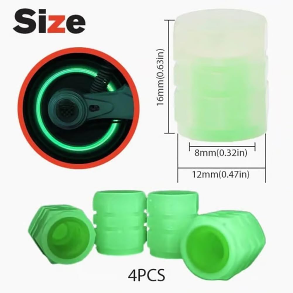 100PCS Glow-in-The-Dark Car Tire Valve Cap Luminous Night Rider Covers Universal Fluorescent Waterproof Lights Stem Caps for Most Vehicle Tires