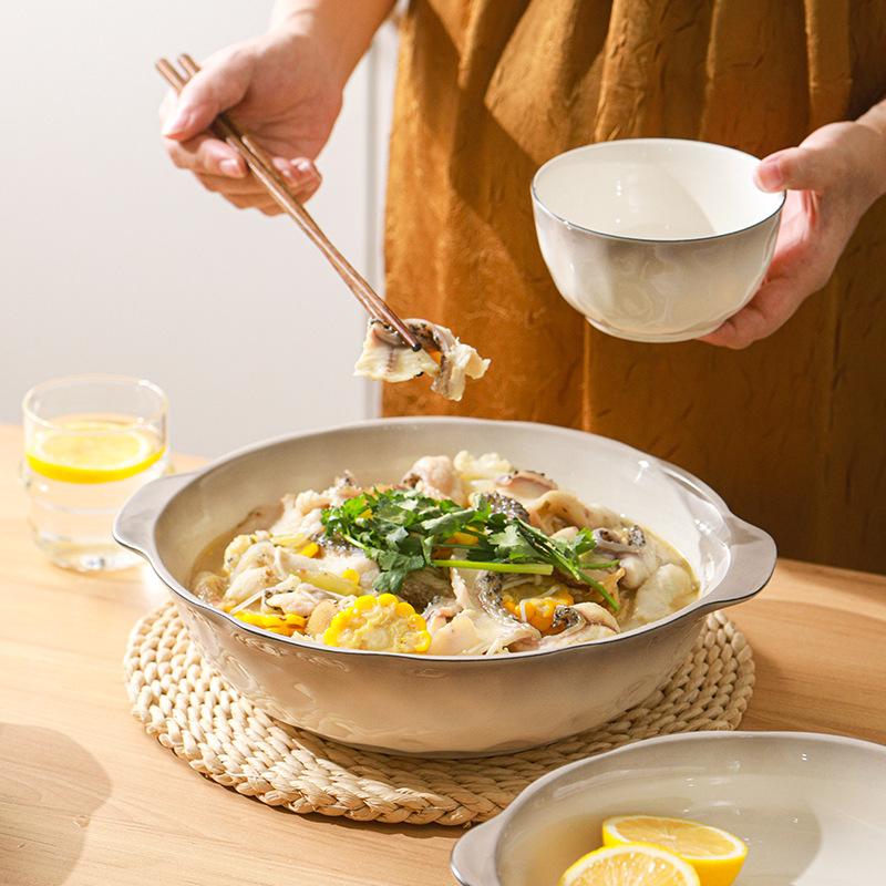Creative Sauerkraut Fish Large Basin Bowl Household Large Binaural Soup Bowl Boiled Fish Crayfish Special Bowl Soup Basin Salad Bowl