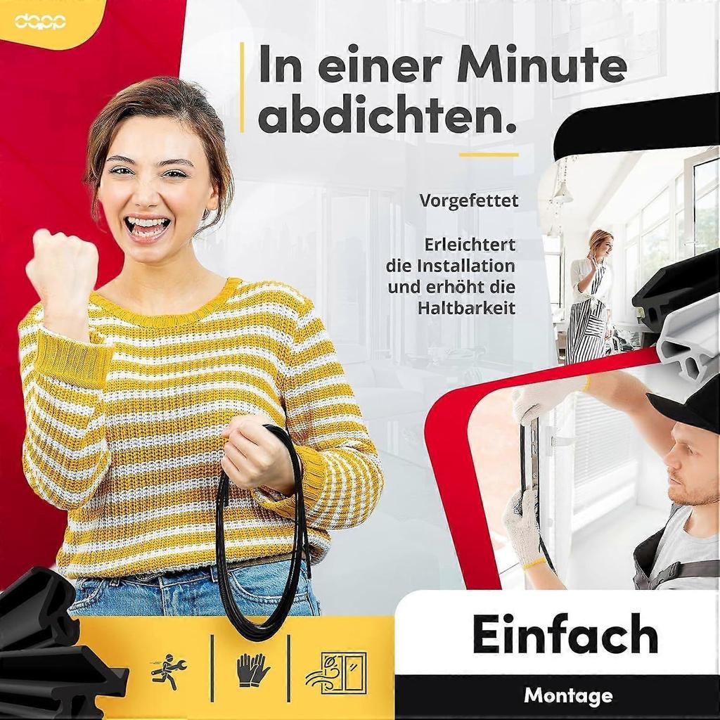 Fensterdichtung | Schwarz | 5m | PVC-Fenster | Gummidichtung | Kunststoff-Fensterdichtungen | Aluminiumprofil Türdichtung