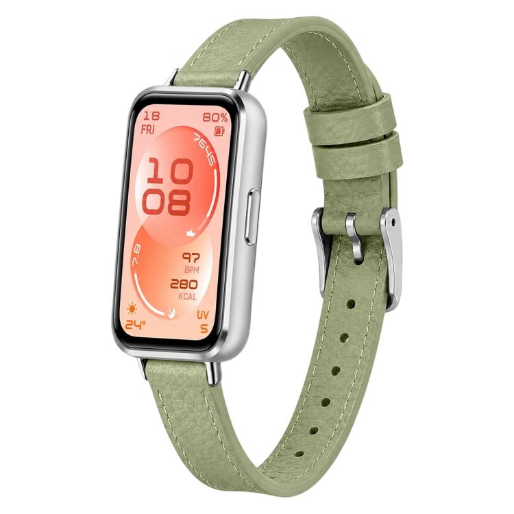 Litchi Texture Loop Buckle Vegan Leather Watch Band For Huawei Band 11 Pro / 11 Pro NFC / 11