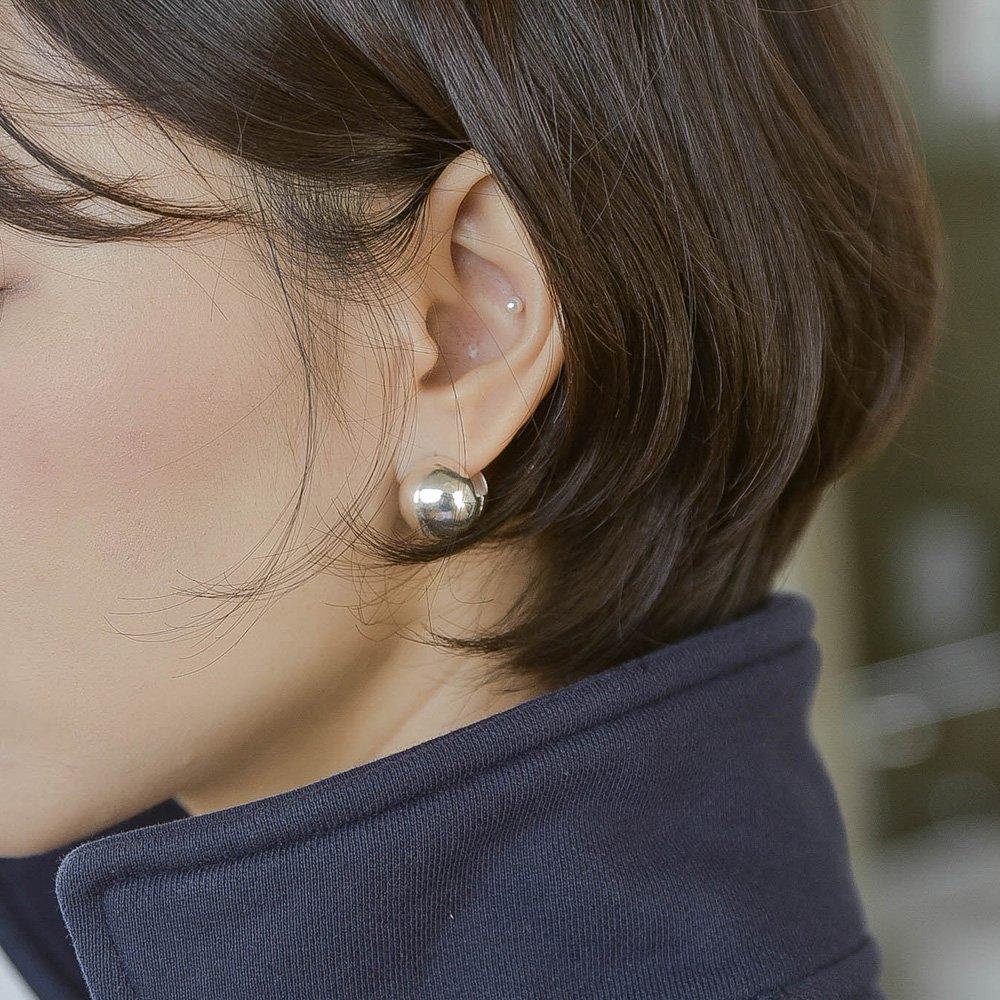 925 silver ball earrings, silver ball ring earrings, plump heart one-touch earrings