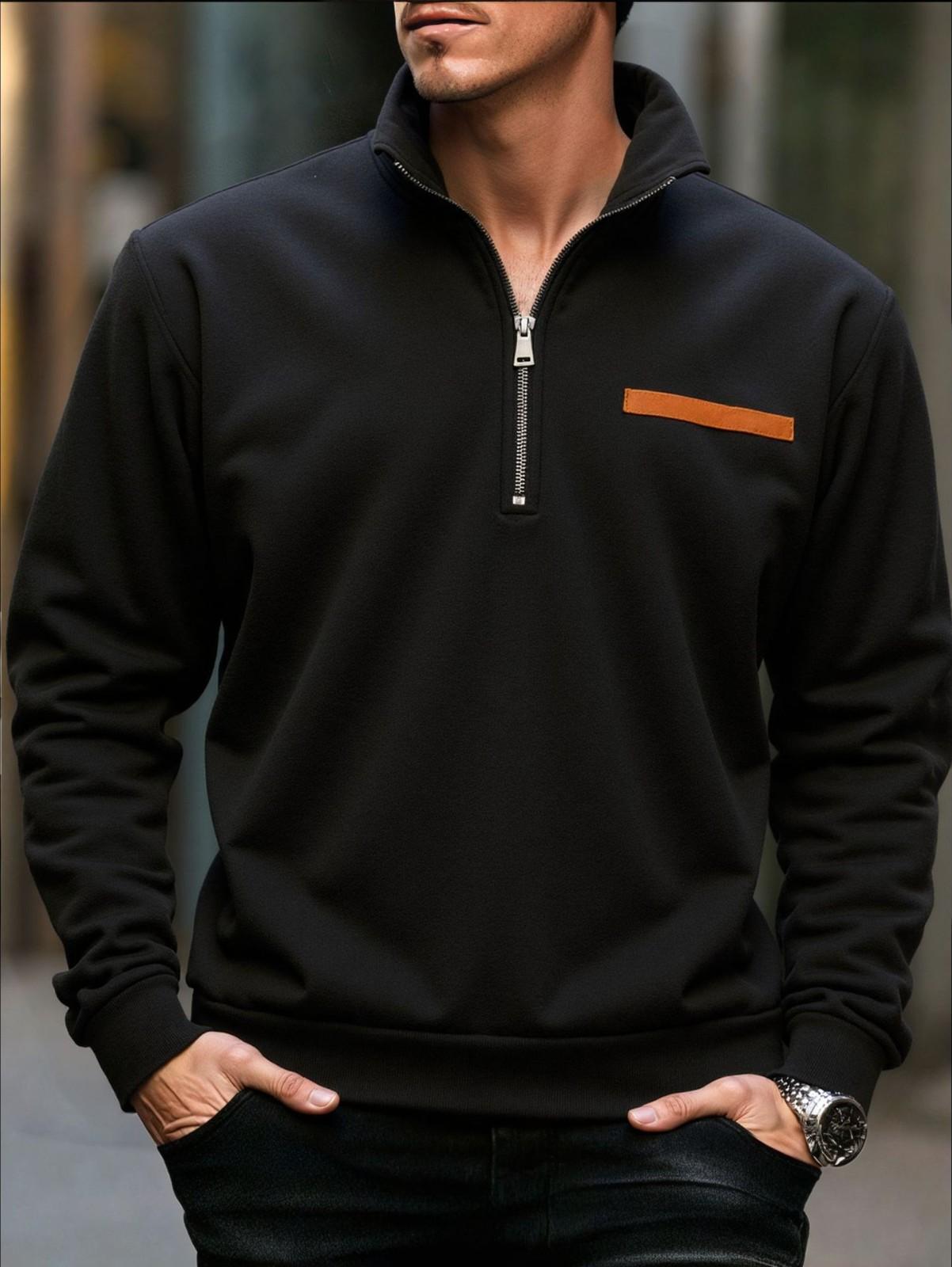 

Men s Outdoor Casual Loose Stand-up Collar Half-zip Top L чёрный