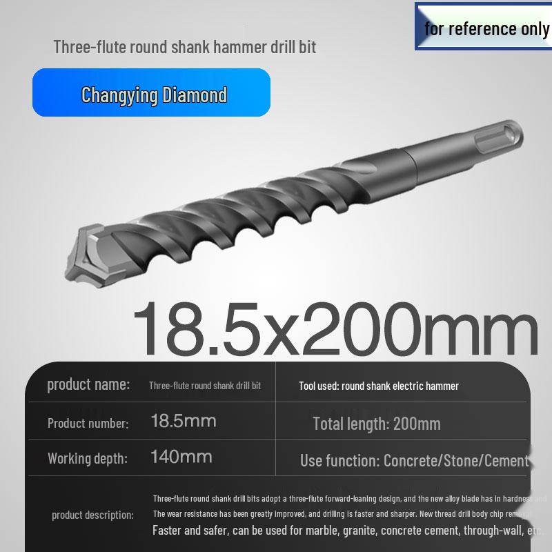 Three-Flute Round & Square Shank Drill Bit for Concrete, Cement, Rebar, Stone, Granite, Marble.