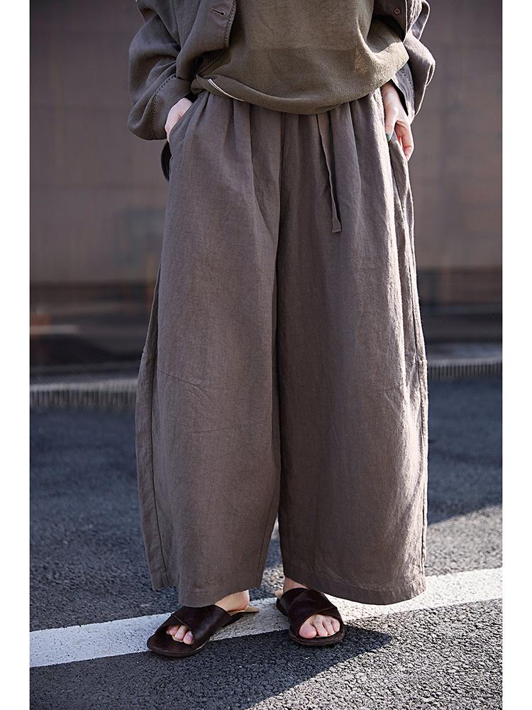 Women s Plus Size Retro Carrot Linen Pants in Tea Brown - Slimming, Versatile and Artistic. L