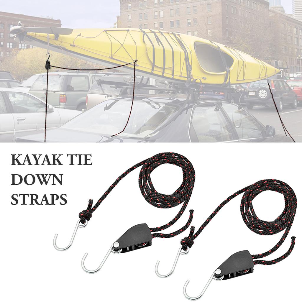 2pcs Kayak Tie Down Straps Ratchet Pulley Ropes Adjustable Ropes Hanger Working Load Up To 299.8lbs for Kayak Canoe Boat