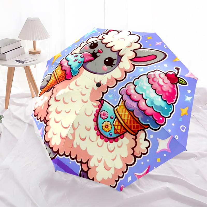 1pc Cute Llama Ice Cream Cone Umbrella with Plastic Handle,Suitable for All Seasons Home Travel Outdoor UmbrellaDD052