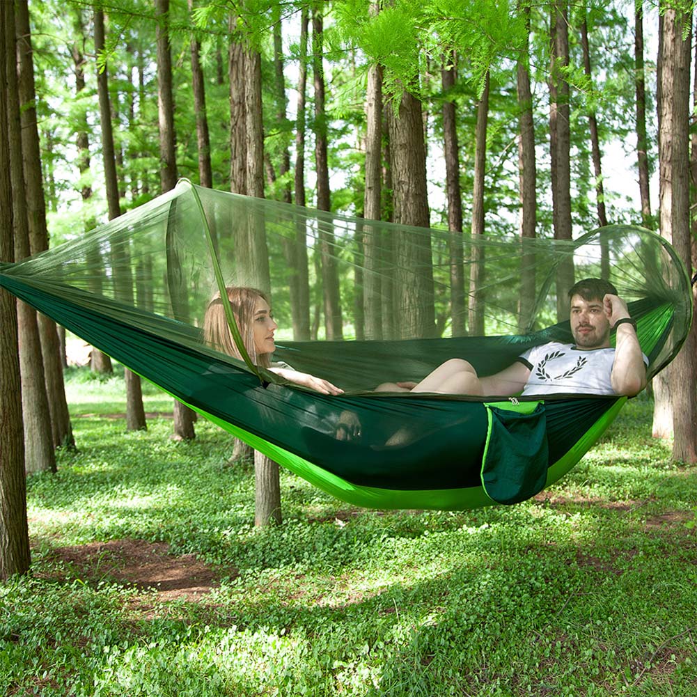 Double Portable Camping Travel Hammock Hanging Bed with Mosquito Net (Green)